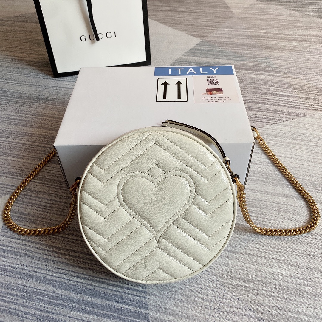 Gucci GG Marmont Mini Round Shoulder Bag 550154 White